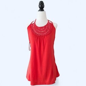 Vintage 725 Originals Red Orange Halter Crochet Knit Summer Boho Top Medium